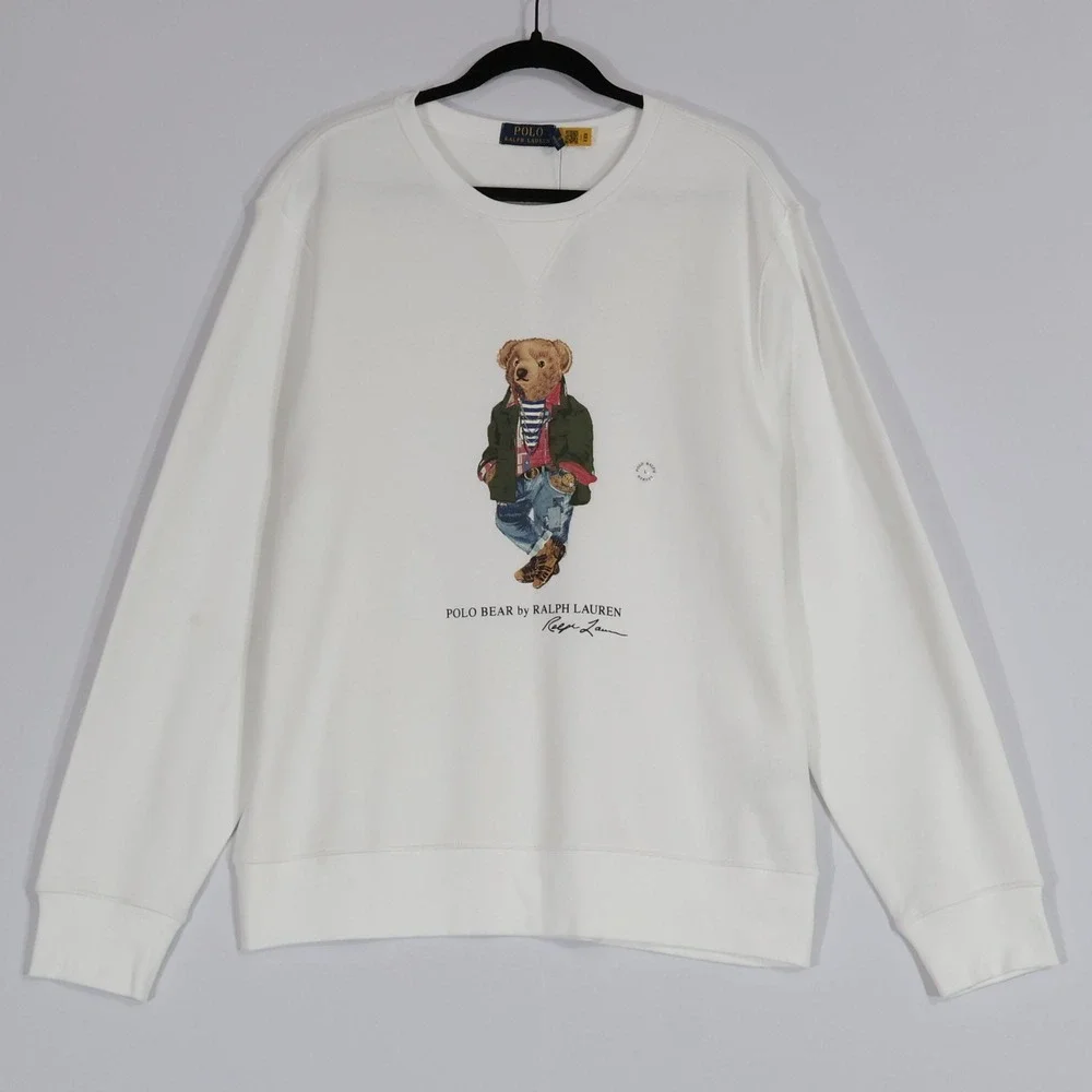 Polo Ralph Lauren Polo Bear Fleece Sweatshirt Men L White Casual Preppy $188 NWT